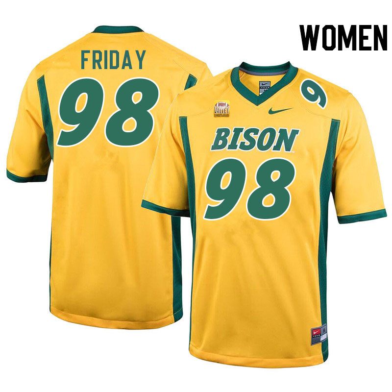 Women #98 Bryce Friday North Dakota State Bison College Football Jerseys Stitched-Yellow